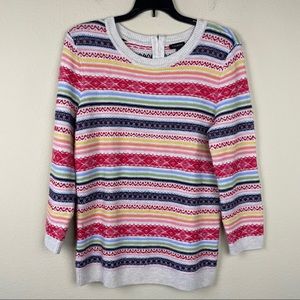 Talbots wool stitch strip sweater reversed knit colorful sz S